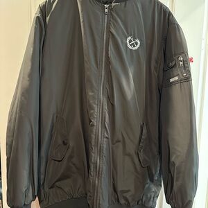 DIXXON Black Bomber Jacket with Ribbed Cuffs and Utility Sleeve